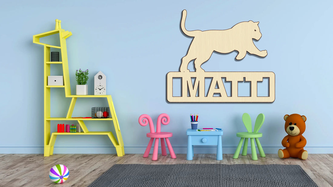 Custom Tiger Boy Jungle Animal Wood Cutout Unpainted Name Raw Shape Sign Baby Shower Personalized Gift Wall Decor 1/5 thick - Print Star Group LLC