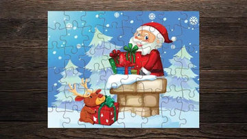 Christmas Santa Reindeer Gift Present Snow House Chimney Roof Nursery Kids Game Toy Gift 11"x8.5" Puzzle Jigsaw 48 pcs - Print Star Group LLC