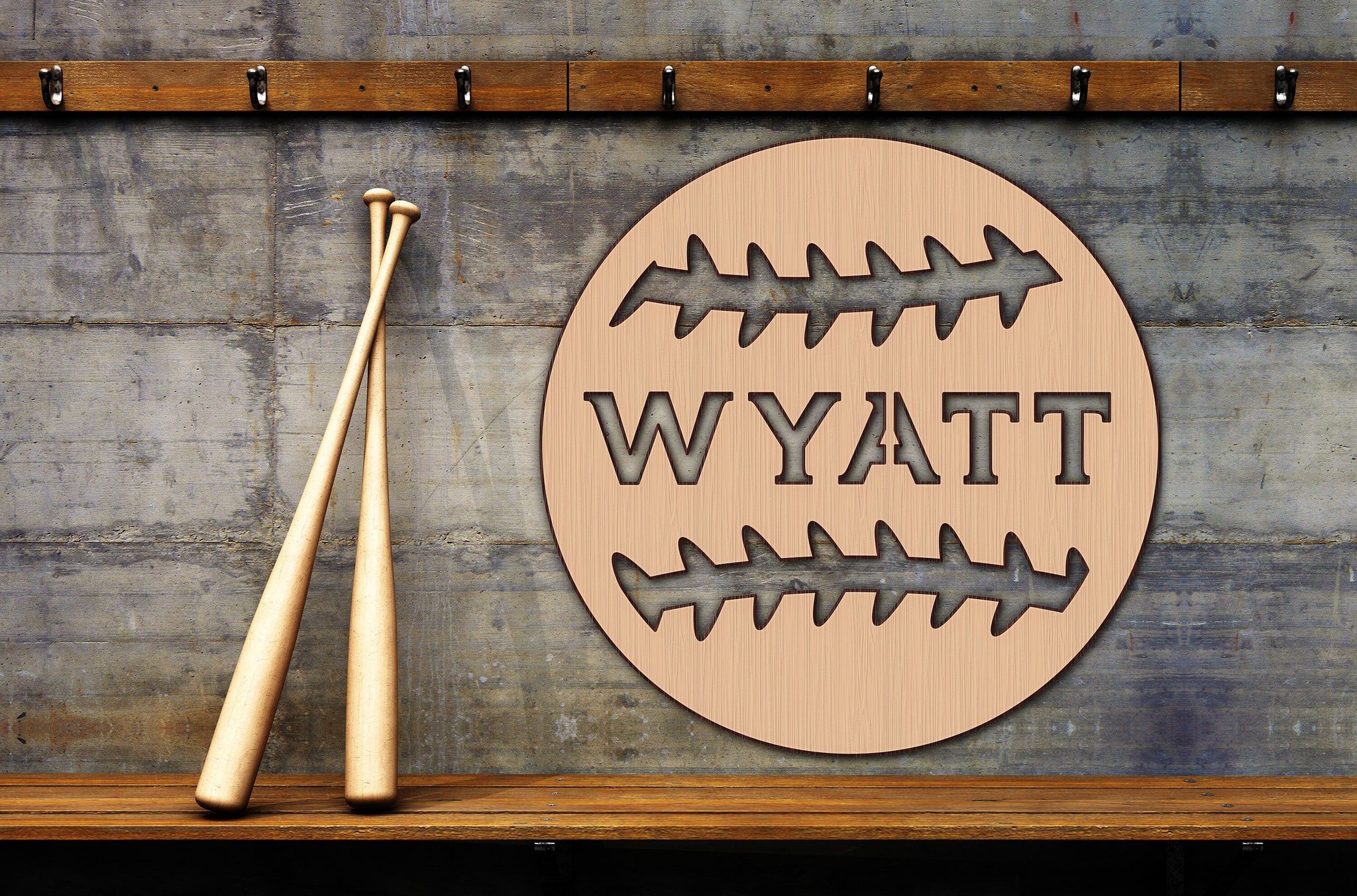 Custom Baseball Ball Name Wood Cutout Wall Decor Personalized Gift Word Text Letter Unpainted Unfinished Raw Shapes Sign 1/5" thick