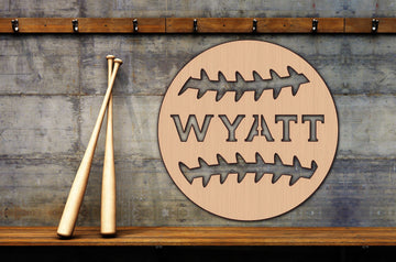 Custom Baseball Ball Name Wood Cutout Wall Decor Personalized Gift Word Text Letter Unpainted Unfinished Raw Shapes Sign 1/5