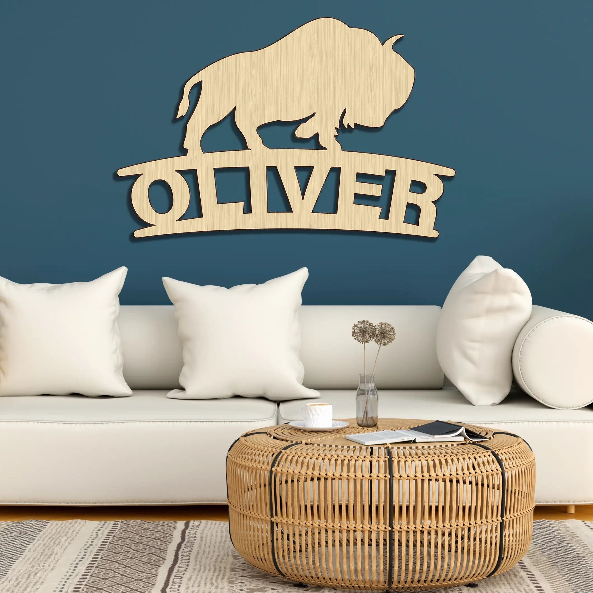 Custom Bison Bull Animal Farm Boy Wood Cutout Unpainted Name Raw Shape Sign Baby Shower Personalized Gift Wall Decor 1/5 thick - Print Star Group LLC