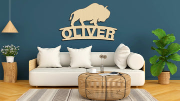 Custom Bison Bull Animal Farm Boy Wood Cutout Unpainted Name Raw Shape Sign Baby Shower Personalized Gift Wall Decor 1/5 thick - Print Star Group LLC