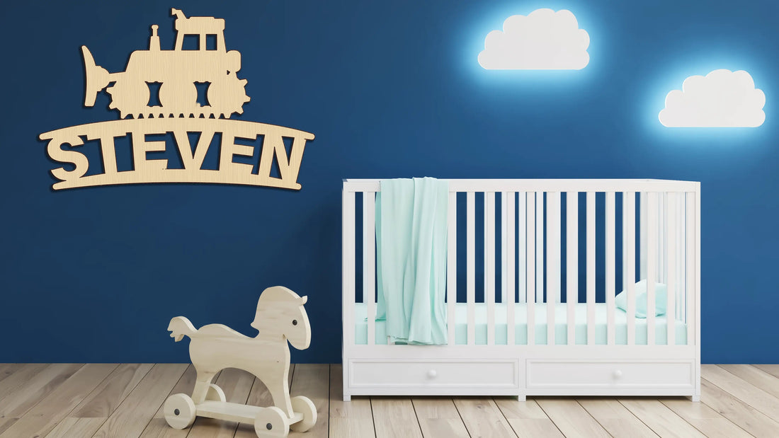 Custom Bulldozer Excavator Truck Construction Boy Wood Cutout Unpainted Name Raw Shape Sign Baby Shower Personalized Gift Wall Decor - Print Star Group LLC