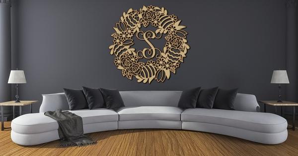 Custom Floral Family Vine Wreath Wood Cutout Vine Monogram Shape Sign 15" tall - Print Star Group LLC