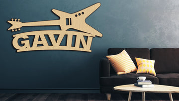 Custom Guitar Rock Roll Music Name Wood Cutout Wall Decor Personalized Gift Word Text Letter Unpainted Unfinished Raw Shapes Sign 1/5" thick - Print Star Group LLC