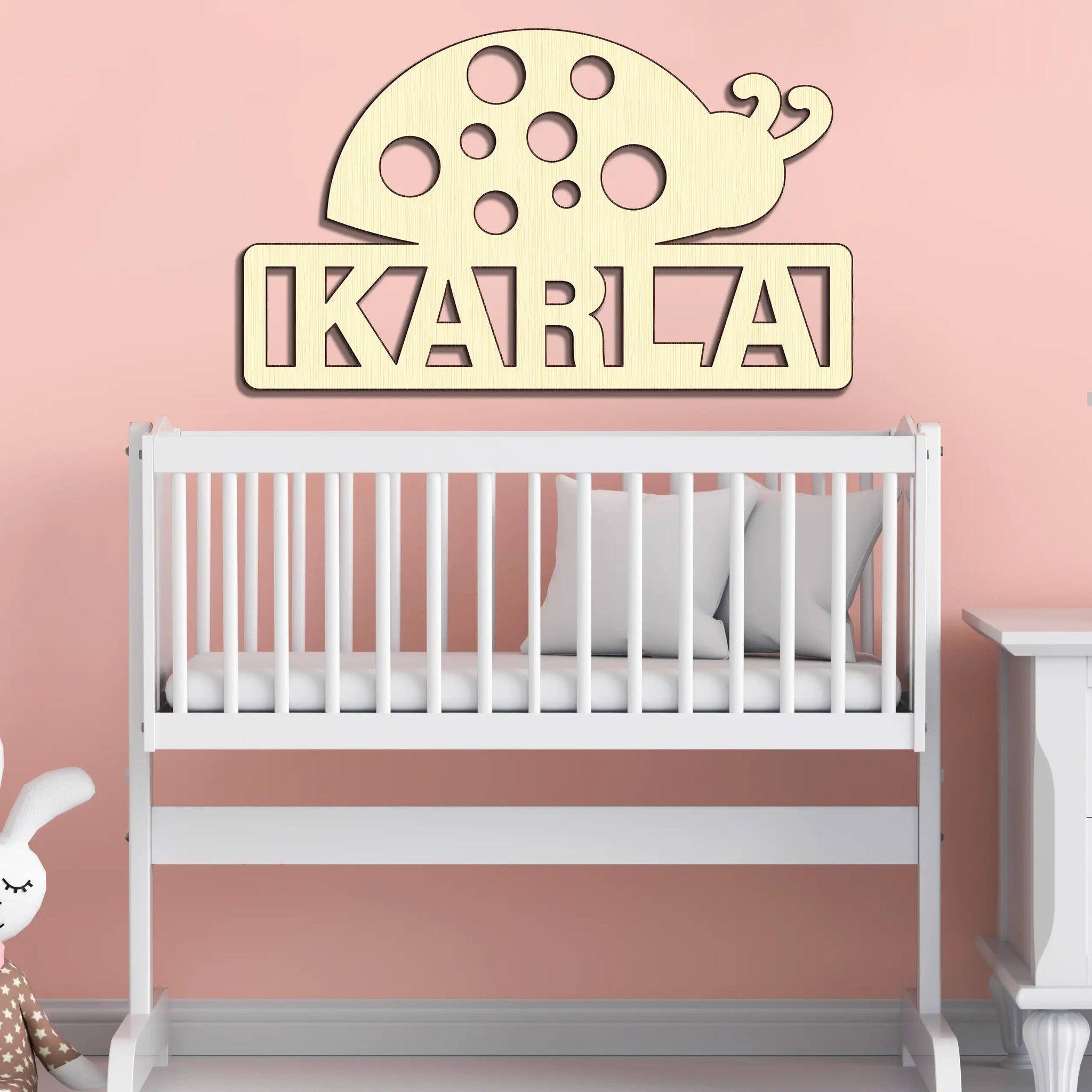 Custom Ladybug Insect Girl Room Wood Cutout Unpainted Name Raw Shape Sign Baby Shower Personalized Gift Wall Decor 1/5 thick - Print Star Group LLC