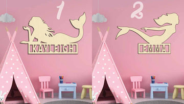 Custom Mermaid Girl Wood Cutout Unpainted Name Raw Shape Sign Baby Shower Personalized Gift Wall Decor 1/5 thick