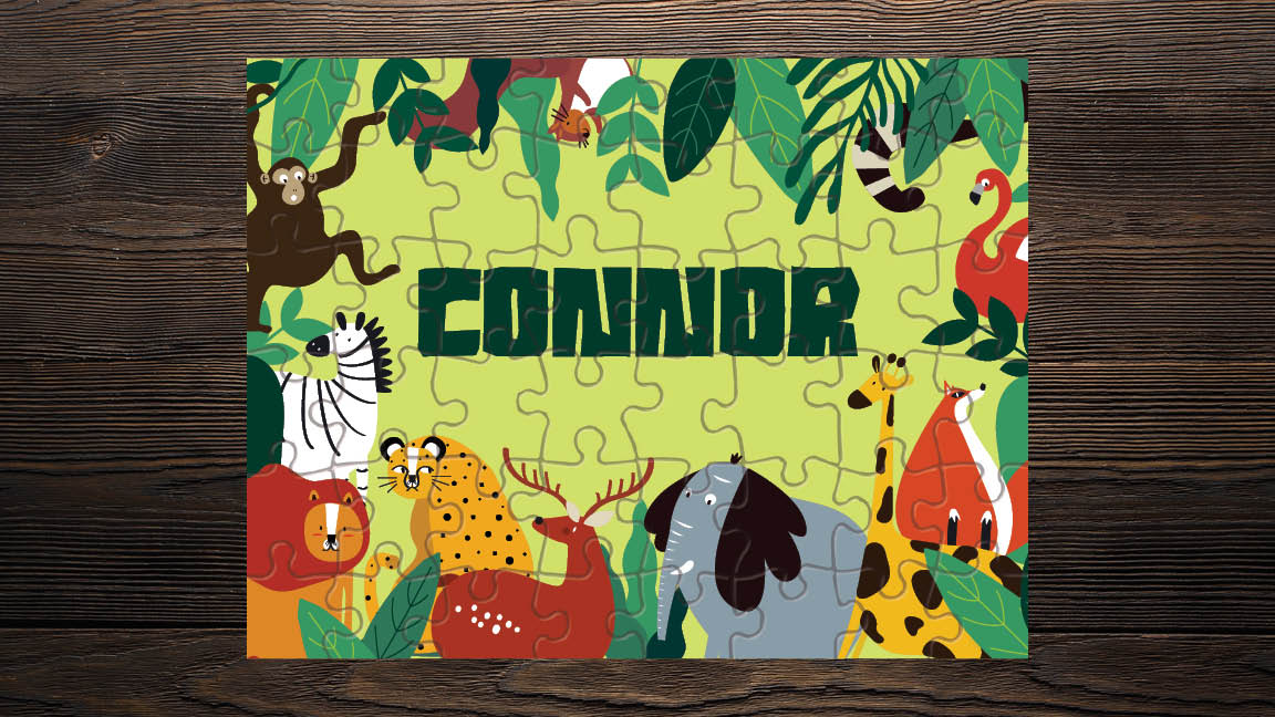 Custom Name Jungle Animal Nursery Kids Game Toy Gift 11.5"x5.5" Puzzle Jigsaw 48 pcs - Print Star Group LLC