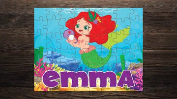 Custom Name Mermaid Ocean Sea Octopus Fish Turtle Goldfish Coral Reef Bubble Nursery Kids Game Toy Gift 11.5"x5.5" Puzzle Jigsaw 48 pcs - Print Star Group LLC
