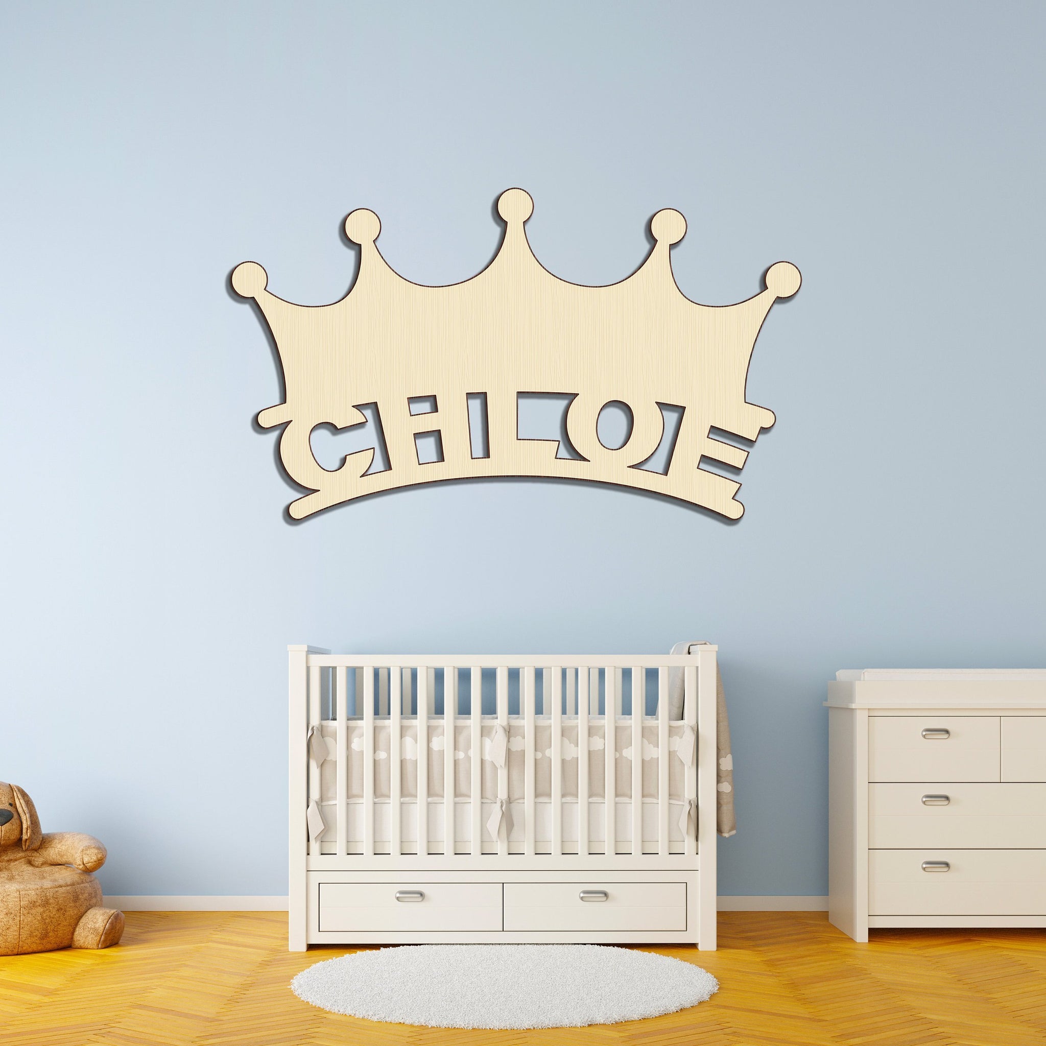 Custom Tiara Crown Princess Girl Wood Cutout Unpainted Name Raw Shape Sign Baby Shower Personalized Gift Wall Decor 1/5 thick