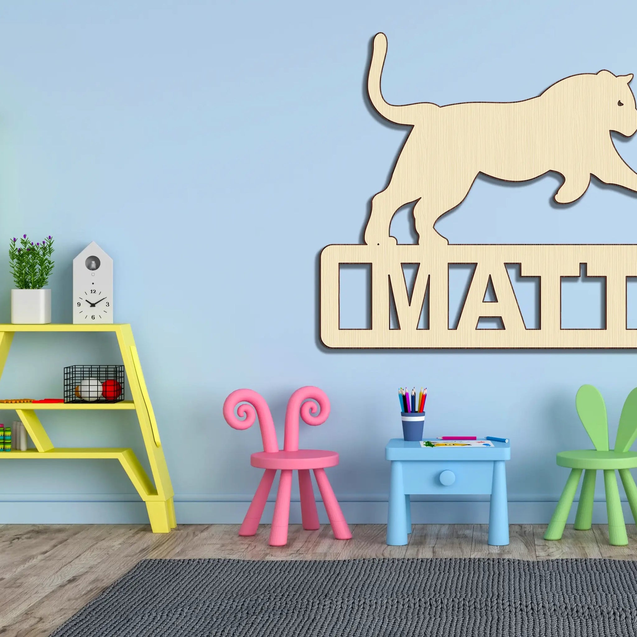 Custom Tiger Boy Jungle Animal Wood Cutout Unpainted Name Raw Shape Sign Baby Shower Personalized Gift Wall Decor 1/5 thick - Print Star Group LLC
