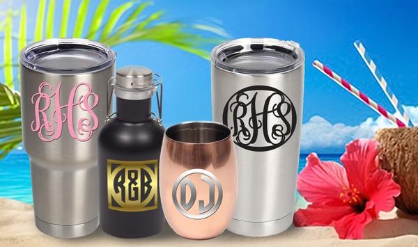 Custom Vine Vinyl Monogram Cup Tumbler Mug Lettering Metallic Gold Silver Glitter Sparkle Name Decal