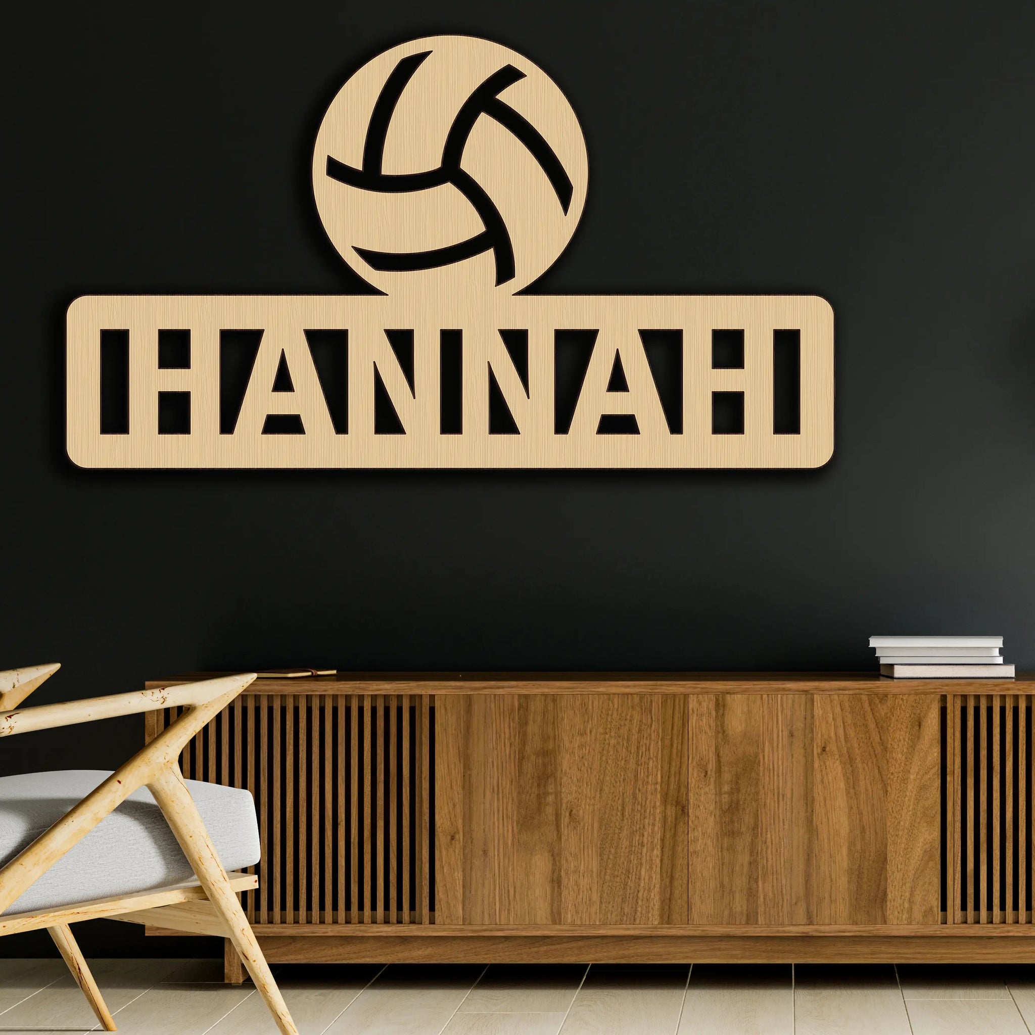 Custom Volleyball Sport Ball Name Wood Cutout Wall Decor Personalized Gift Word Text Letter Unpainted Unfinished Raw Shapes Sign 1/5" thick - Print Star Group LLC