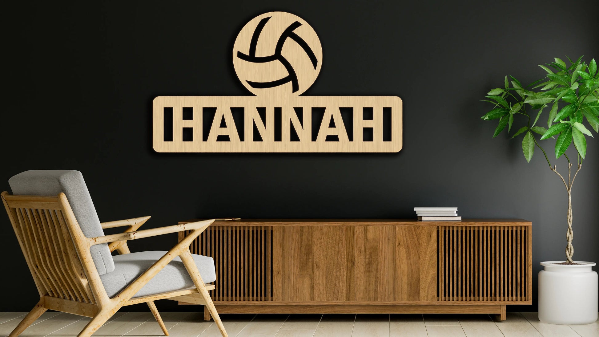 Custom Volleyball Sport Ball Name Wood Cutout Wall Decor Personalized Gift Word Text Letter Unpainted Unfinished Raw Shapes Sign 1/5" thick - Print Star Group LLC