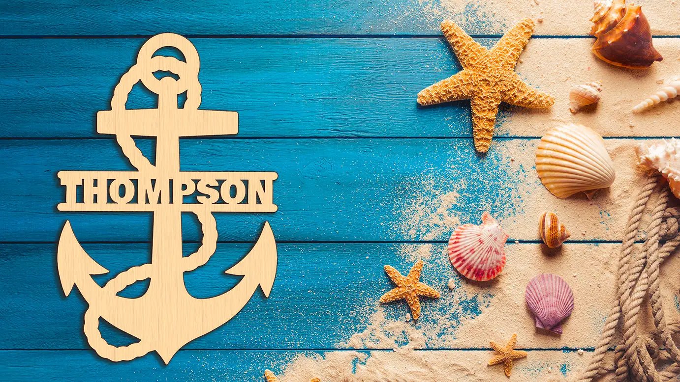 Custom Wood Sailor Rope Anchor Cutout Unpainted Unfinished Raw Shapes Sign 1/5 inch thick - Print Star Group LLC
