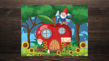 Elf Gnome RV House Sunflower Forest Tree Apple Nursery Kids Game Toy Gift 11.5"x5.5" Puzzle Jigsaw 48 pcs - Print Star Group LLC