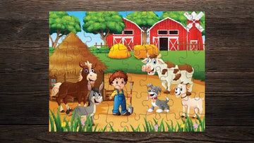 Farm Animals Horse Mule Dog Mill Goat Cow Shovel Barn Nursery Kids Game Toy Gift 11"x8.5" Puzzle Jigsaw 48 pcs - Print Star Group LLC