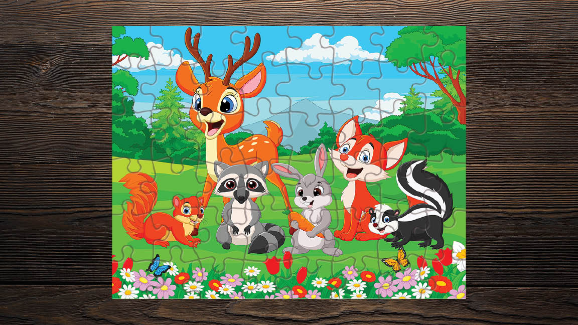 Forest Animals Deer Raccoon Skunk Fox Bunny Butterfly Flower Gift 11"x8.5" Puzzle Jigsaw 48 pcs - Print Star Group LLC