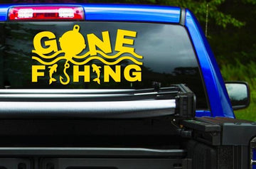 Gone Fishing Decal Sticker Vinyl Sign Custom Metallic Bronze Gold Silver
