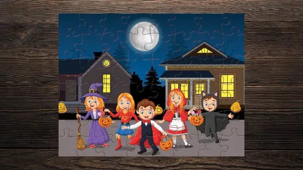 Halloween Night Kids Trick Treat Pumpkin Witch Cinderella Bat Nursery Kids Game Toy Gift 11"x8.5" Puzzle Jigsaw 48 pcs - Print Star Group LLC