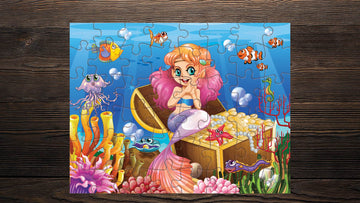 Mermaid Ocean Sea Octopus Fish Turtle Goldfish Coral Reef Bubble Nursery Kids Game Toy Gift 7.5"x5.5" Puzzle Jigsaw 48 pcs - Print Star Group LLC